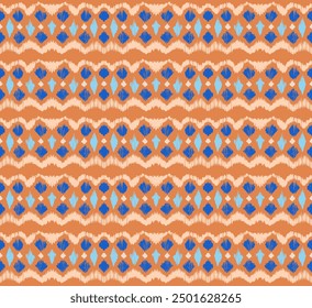 Ikat Streifen nahtlose Muster. Nordischer Stil. Gestreiftes Strandtuch. Geometrische abstrakte Illustration, Tapete. Ethnische Vektortextur der Stämme. Aztekenstil. Volksstickerei. Skandinavischer, afrikanischer Teppich.