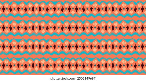 Ikat Streifen nahtlose Muster. Nordischer Stil. Gestreiftes Strandtuch. Geometrische abstrakte Illustration, Tapete. Ethnische Vektortextur der Stämme. Aztekenstil. Volksstickerei. Skandinavischer, afrikanischer Teppich.