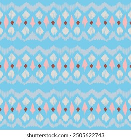 Ikat stripes seamles pattern. Nordic style. Striped beach towel. Geometric abstract illustration, wallpaper. Tribal ethnic vector texture. Aztec style. Folk embroidery. Scandinavian, African rug.