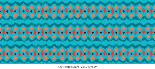 Ikat stripes seamles pattern. Nordic style. Striped beach towel. Geometric abstract illustration, wallpaper. Tribal ethnic vector texture. Aztec style. Folk embroidery. Scandinavian, African rug.