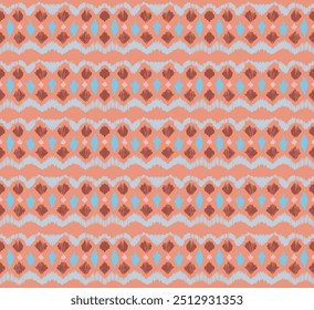 Patrón sin fisuras de rayas Ikat. Estilo nórdico. Toalla de playa rayada. Ilustración abstracta geométrica, Fondo de pantalla. Textura de Vector étnico tribal. Estilo azteca. Bordado de Folk. Alfombra escandinava y africana.