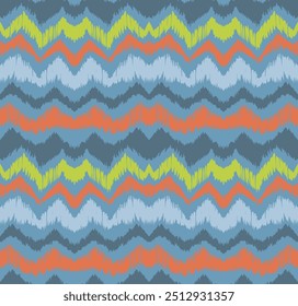 Patrón sin fisuras de rayas Ikat. Estilo nórdico. Toalla de playa rayada. Ilustración abstracta geométrica, Fondo de pantalla. Textura de Vector étnico tribal. Estilo azteca. Bordado de Folk. Alfombra escandinava y africana.