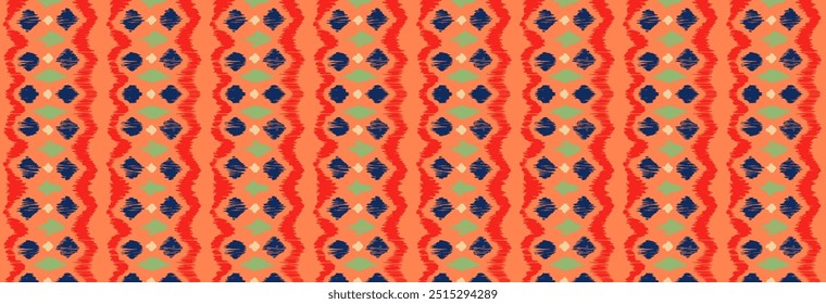 Ikat stripes seamles pattern. Nordic style. Striped beach towel. Geometric abstract illustration, wallpaper. Tribal ethnic vector texture. Aztec style. Folk embroidery. Scandinavian, African rug.