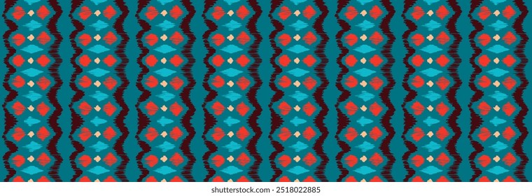 Ikat stripes seamles pattern. Nordic style. Striped beach towel. Geometric abstract illustration, wallpaper. Tribal ethnic vector texture. Aztec style. Folk embroidery. Scandinavian, African rug.