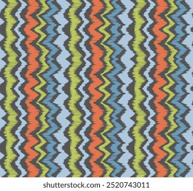 Ikat stripes seamles pattern. Nordic style. Striped beach towel. Geometric abstract illustration, wallpaper. Tribal ethnic vector texture. Aztec style. Folk embroidery. Scandinavian, African rug.