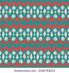 Ikat stripes seamles pattern. Nordic style. Striped beach towel. Geometric abstract illustration, wallpaper. Tribal ethnic vector texture. Aztec style. Folk embroidery. Scandinavian, African rug.