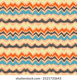 Ikat stripes seamles pattern. Nordic style. Striped beach towel. Geometric abstract illustration, wallpaper. Tribal ethnic vector texture. Aztec style. Folk embroidery. Scandinavian, African rug.
