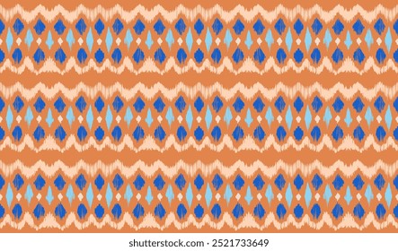 Ikat listras padrão de emenda. Estilo nórdico. Toalha de praia listrada. Ilustração geométrica abstrata, papel de parede. Textura de vetores étnicos tribais. Estilo asteca. Bordado popular. Escandinavo, tapete africano.