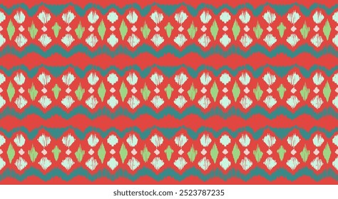 Ikat stripes seamles pattern. Nordic style. Striped beach towel. Geometric abstract illustration, wallpaper. Tribal ethnic vector texture. Aztec style. Folk embroidery. Scandinavian, African rug.