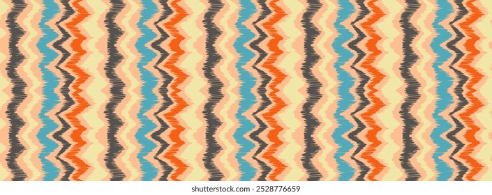 Ikat stripes seamles pattern. Nordic style. Striped beach towel. Geometric abstract illustration, wallpaper. Tribal ethnic vector texture. Aztec style. Folk embroidery. Scandinavian, African rug.