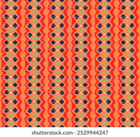 Ikat stripes seamles pattern. Nordic style. Striped beach towel. Geometric abstract illustration, wallpaper. Tribal ethnic vector texture. Aztec style. Folk embroidery. Scandinavian, African rug.