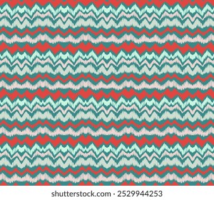 Ikat stripes seamles pattern. Nordic style. Striped beach towel. Geometric abstract illustration, wallpaper. Tribal ethnic vector texture. Aztec style. Folk embroidery. Scandinavian, African rug.