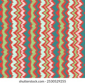 Ikat stripes seamles pattern. Nordic style. Striped beach towel. Geometric abstract illustration, wallpaper. Tribal ethnic vector texture. Aztec style. Folk embroidery. Scandinavian, African rug.