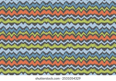Ikat stripes seamles pattern. Nordic style. Striped beach towel. Geometric abstract illustration, wallpaper. Tribal ethnic vector texture. Aztec style. Folk embroidery. Scandinavian, African rug.