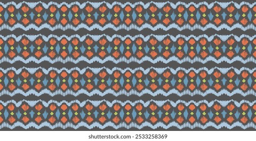 Ikat stripes seamles pattern. Nordic style. Striped beach towel. Geometric abstract illustration, wallpaper. Tribal ethnic vector texture. Aztec style. Folk embroidery. Scandinavian, African rug.