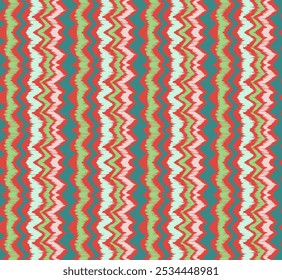 Ikat stripes seamles pattern. Nordic style. Striped beach towel. Geometric abstract illustration, wallpaper. Tribal ethnic vector texture. Aztec style. Folk embroidery. Scandinavian, African rug.