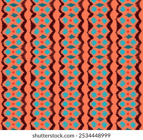 Ikat stripes seamles pattern. Nordic style. Striped beach towel. Geometric abstract illustration, wallpaper. Tribal ethnic vector texture. Aztec style. Folk embroidery. Scandinavian, African rug.