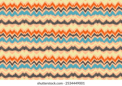 Ikat stripes seamles pattern. Nordic style. Striped beach towel. Geometric abstract illustration, wallpaper. Tribal ethnic vector texture. Aztec style. Folk embroidery. Scandinavian, African rug.