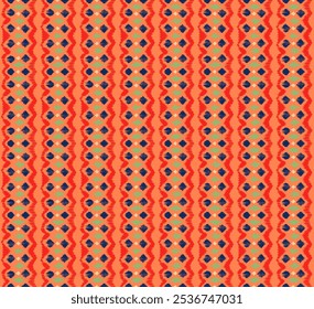 Ikat Streifen nahtlose Muster. Nordischer Stil. Gestreiftes Strandtuch. Geometrische abstrakte Illustration, Tapete. Ethnische Vektortextur der Stämme. Aztekenstil. Volksstickerei. Skandinavischer, afrikanischer Teppich.
