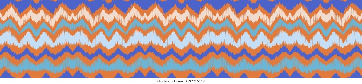 Ikat stripes seamles pattern. Nordic style. Striped beach towel. Geometric abstract illustration, wallpaper. Tribal ethnic vector texture. Aztec style. Folk embroidery. Scandinavian, African rug.