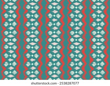 Ikat stripes seamles pattern. Nordic style. Striped beach towel. Geometric abstract illustration, wallpaper. Tribal ethnic vector texture. Aztec style. Folk embroidery. Scandinavian, African rug.
