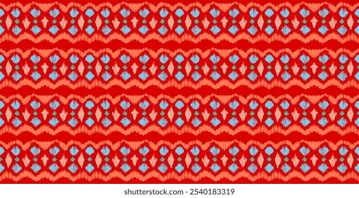 Ikat Streifen nahtlose Muster. Nordischer Stil. Gestreiftes Strandtuch. Geometrische abstrakte Illustration, Tapete. Ethnische Vektortextur der Stämme. Aztekenstil. Volksstickerei. Skandinavischer, afrikanischer Teppich.