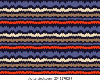 Ikat stripes seamles pattern. Nordic style. Striped beach towel. Geometric abstract illustration, wallpaper. Tribal ethnic vector texture. Aztec style. Folk embroidery. Scandinavian, African rug.