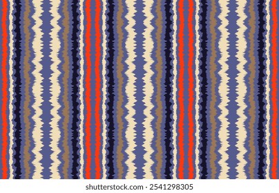 Ikat stripes seamles pattern. Nordic style. Striped beach towel. Geometric abstract illustration, wallpaper. Tribal ethnic vector texture. Aztec style. Folk embroidery. Scandinavian, African rug.