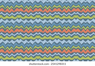 Ikat stripes seamles pattern. Nordic style. Striped beach towel. Geometric abstract illustration, wallpaper. Tribal ethnic vector texture. Aztec style. Folk embroidery. Scandinavian, African rug.