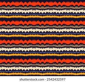 Ikat stripes seamles pattern. Nordic style. Striped beach towel. Geometric abstract illustration, wallpaper. Tribal ethnic vector texture. Aztec style. Folk embroidery. Scandinavian, African rug.