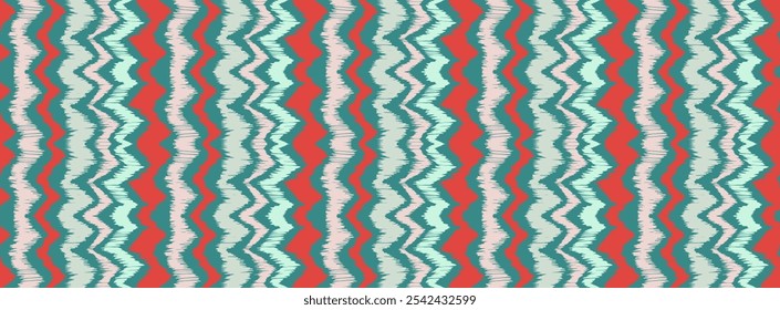 Ikat listras padrão de emenda. Estilo nórdico. Toalha de praia listrada. Ilustração geométrica abstrata, papel de parede. Textura de vetores étnicos tribais. Estilo asteca. Bordado popular. Escandinavo, tapete africano.
