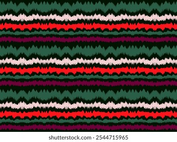 Ikat Streifen nahtlose Muster. Nordischer Stil. Gestreiftes Strandtuch. Geometrische abstrakte Illustration, Tapete. Ethnische Vektortextur der Stämme. Aztekenstil. Volksstickerei. Skandinavischer, afrikanischer Teppich.