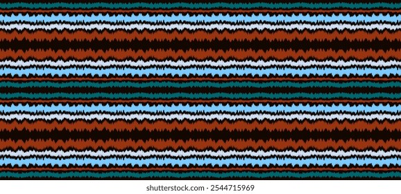 Ikat stripes seamles pattern. Nordic style. Striped beach towel. Geometric abstract illustration, wallpaper. Tribal ethnic vector texture. Aztec style. Folk embroidery. Scandinavian, African rug.