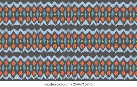 Ikat stripes seamles pattern. Nordic style. Striped beach towel. Geometric abstract illustration, wallpaper. Tribal ethnic vector texture. Aztec style. Folk embroidery. Scandinavian, African rug.