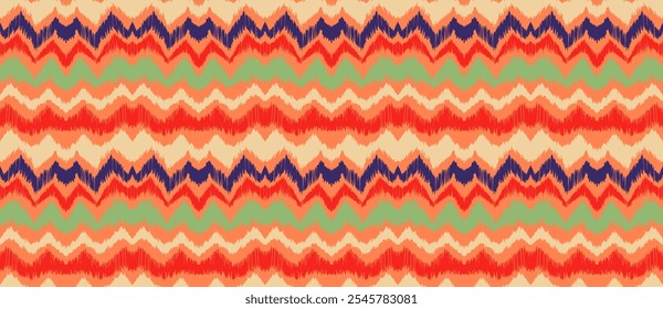 Ikat stripes seamles pattern. Nordic style. Striped beach towel. Geometric abstract illustration, wallpaper. Tribal ethnic vector texture. Aztec style. Folk embroidery. Scandinavian, African rug.