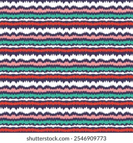 Ikat stripes seamles pattern. Nordic style. Striped beach towel. Geometric abstract illustration, wallpaper. Tribal ethnic vector texture. Aztec style. Folk embroidery. Scandinavian, African rug.