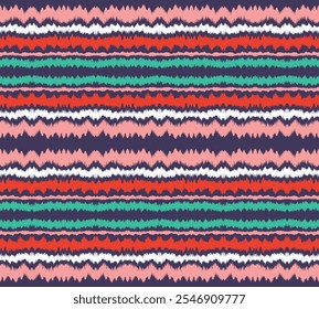 Ikat stripes seamles pattern. Nordic style. Striped beach towel. Geometric abstract illustration, wallpaper. Tribal ethnic vector texture. Aztec style. Folk embroidery. Scandinavian, African rug.