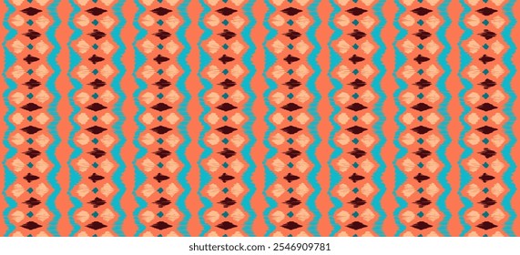 Ikat stripes seamles pattern. Nordic style. Striped beach towel. Geometric abstract illustration, wallpaper. Tribal ethnic vector texture. Aztec style. Folk embroidery. Scandinavian, African rug.