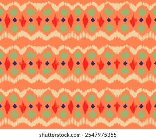 Ikat stripes seamles pattern. Nordic style. Striped beach towel. Geometric abstract illustration, wallpaper. Tribal ethnic vector texture. Aztec style. Folk embroidery. Scandinavian, African rug.