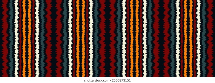 Patrón sin fisuras de rayas Ikat. Estilo nórdico. Toalla de playa rayada. Ilustración abstracta geométrica, Fondo de pantalla. Textura de Vector étnico tribal. Estilo azteca. Bordado de Folk. Alfombra escandinava y africana.