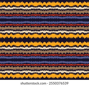 Ikat stripes seamles pattern. Nordic style. Striped beach towel. Geometric abstract illustration, wallpaper. Tribal ethnic vector texture. Aztec style. Folk embroidery. Scandinavian, African rug.