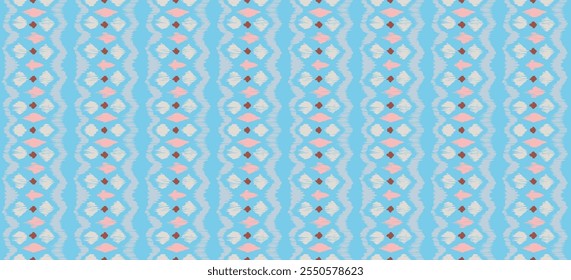 Ikat stripes seamles pattern. Nordic style. Striped beach towel. Geometric abstract illustration, wallpaper. Tribal ethnic vector texture. Aztec style. Folk embroidery. Scandinavian, African rug.