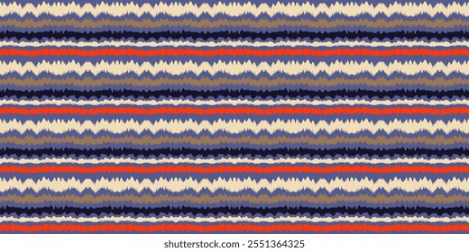 Ikat stripes seamles pattern. Nordic style. Striped beach towel. Geometric abstract illustration, wallpaper. Tribal ethnic vector texture. Aztec style. Folk embroidery. Scandinavian, African rug.