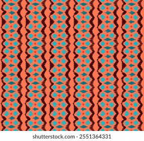 Ikat stripes seamles pattern. Nordic style. Striped beach towel. Geometric abstract illustration, wallpaper. Tribal ethnic vector texture. Aztec style. Folk embroidery. Scandinavian, African rug.