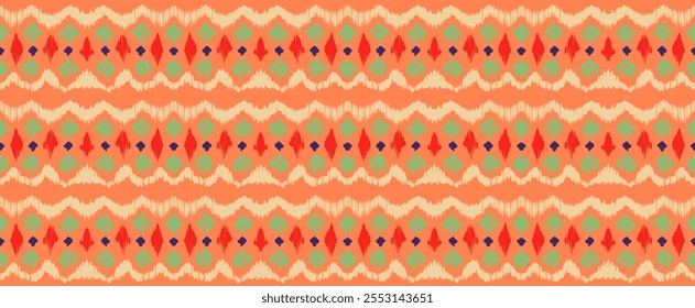 Patrón sin fisuras de rayas Ikat. Estilo nórdico. Toalla de playa rayada. Ilustración abstracta geométrica, Fondo de pantalla. Textura de Vector étnico tribal. Estilo azteca. Bordado de Folk. Alfombra escandinava y africana.