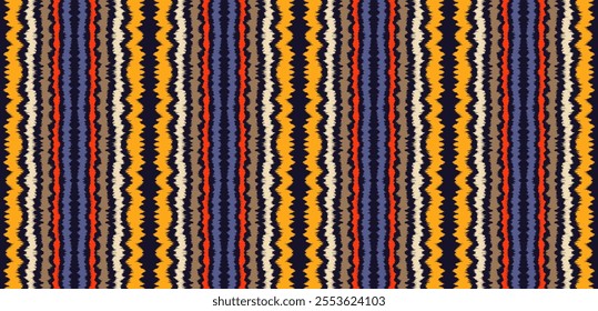 Ikat stripes seamles pattern. Nordic style. Striped beach towel. Geometric abstract illustration, wallpaper. Tribal ethnic vector texture. Aztec style. Folk embroidery. Scandinavian, African rug.