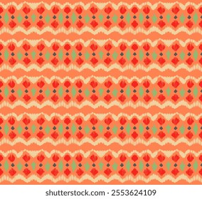 Ikat stripes seamles pattern. Nordic style. Striped beach towel. Geometric abstract illustration, wallpaper. Tribal ethnic vector texture. Aztec style. Folk embroidery. Scandinavian, African rug.