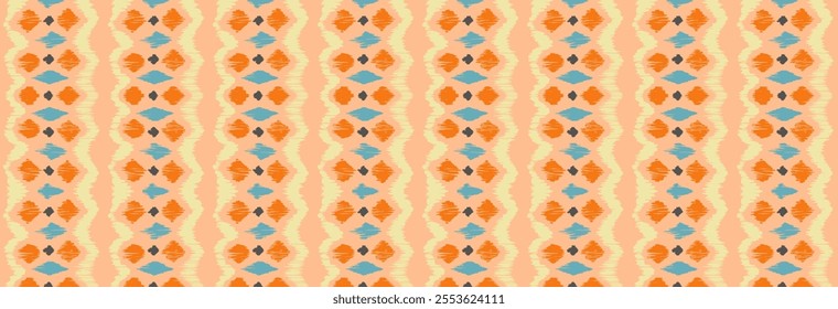 Ikat stripes seamles pattern. Nordic style. Striped beach towel. Geometric abstract illustration, wallpaper. Tribal ethnic vector texture. Aztec style. Folk embroidery. Scandinavian, African rug.