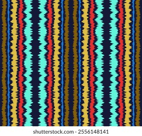 Ikat stripes seamles pattern. Nordic style. Striped beach towel. Geometric abstract illustration, wallpaper. Tribal ethnic vector texture. Aztec style. Folk embroidery. Scandinavian, African rug.