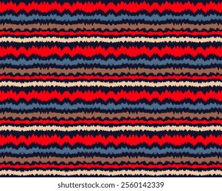 Ikat stripes seamles pattern. Nordic style. Striped beach towel. Geometric abstract illustration, wallpaper. Tribal ethnic vector texture. Aztec style. Folk embroidery. Scandinavian, African rug.